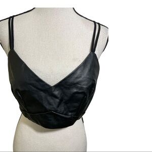 The vintage shop faux leather crop bra top.No size tag measurements 16”